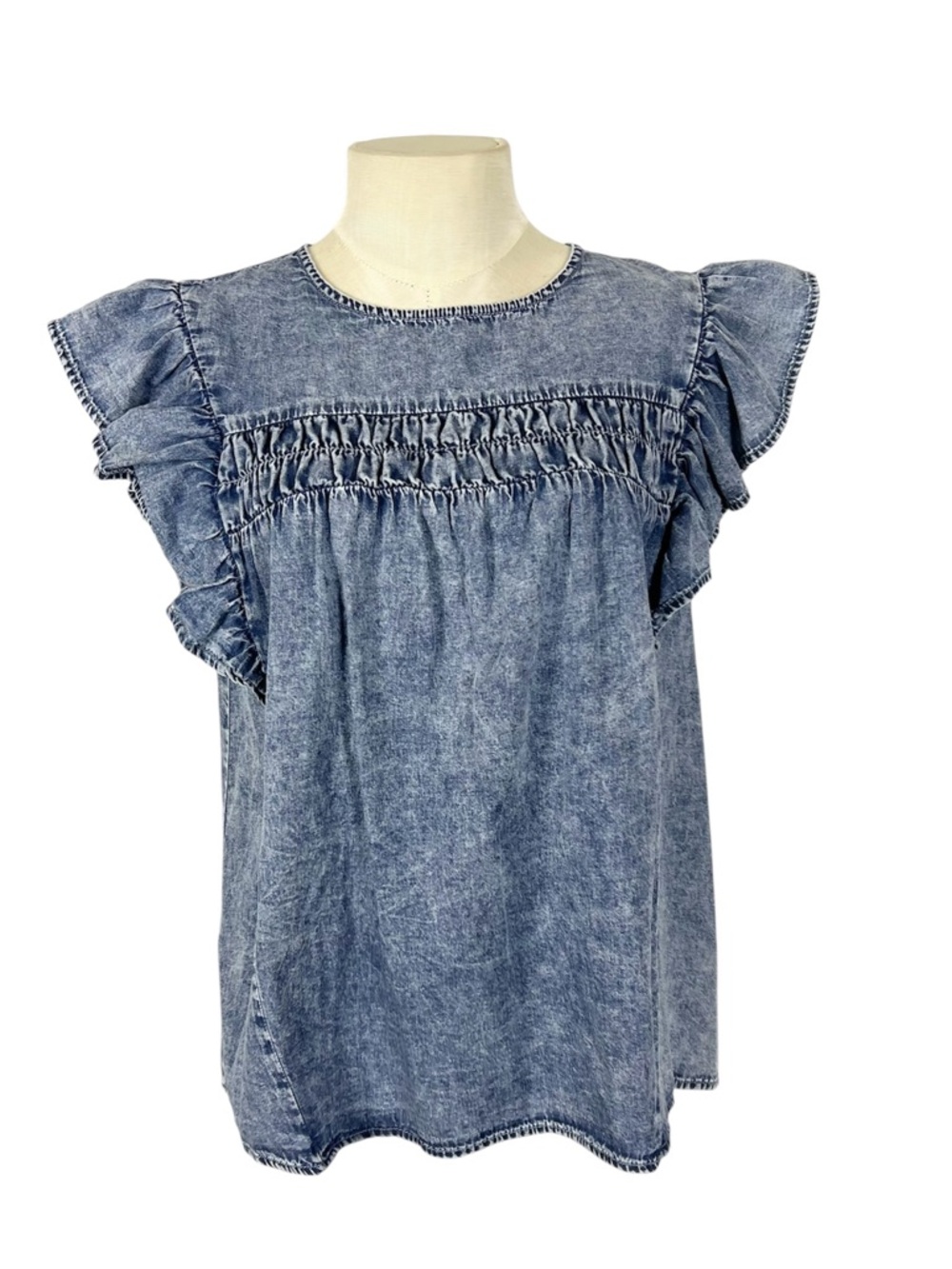 NWT Flying‎ Tomato “A MAGIC MOMENT WOVEN TOP” acid washed denim Size Large